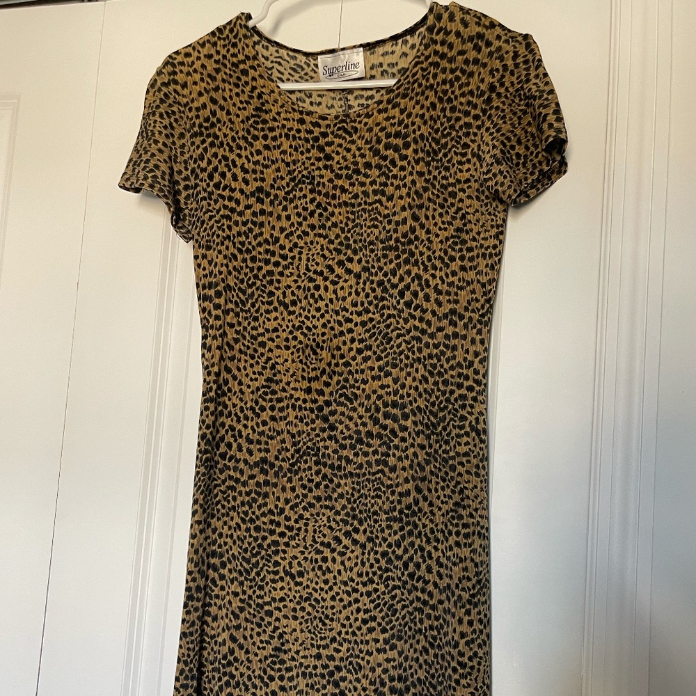 Superline USA Leopard Print Midi Dress | Made in USA | Vintage Stretch Knit - Picture 2 of 5